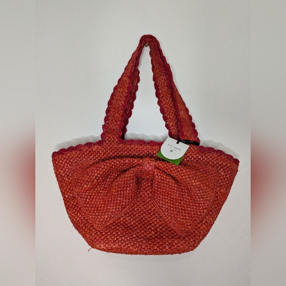 kate spade Handbags - NWT Kate Spade x Target Red Raffia Bow Tote Bag Purse Woven Straw